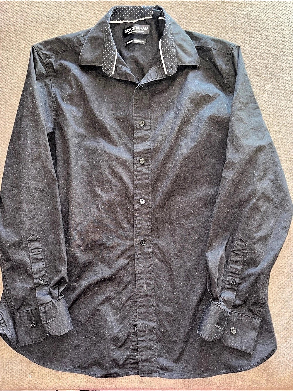 Nick Graham Stretch Modern Fit Black Polka Dot Button Down Like New